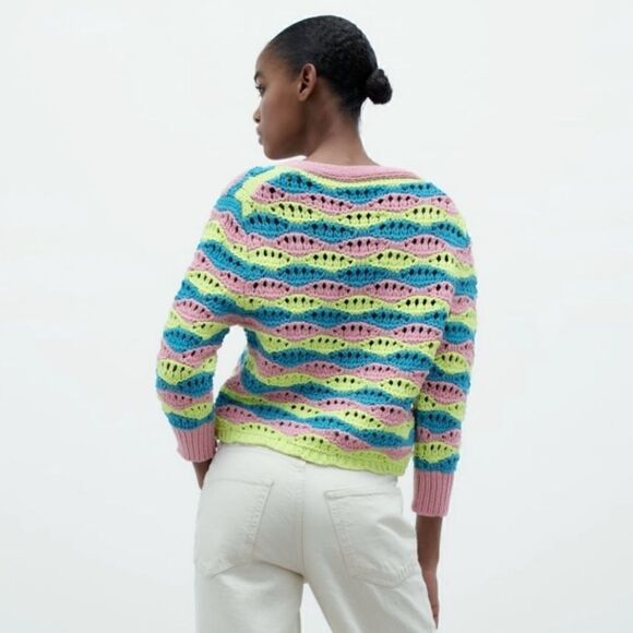 ZARA Striped Knit Cardigan Multicoloured Size S - Picture 3 of 8